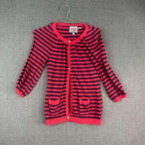 Juicy Couture Red Black Striped Cardigan Sweater Gold Buttons Small‎